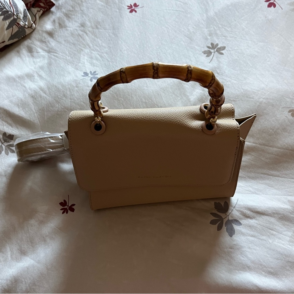 Chic Beige Satchel with Bamboo Handle